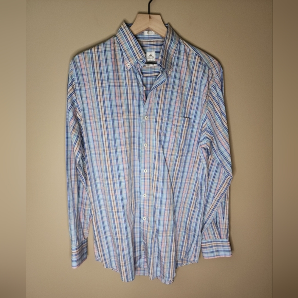 Peter Millar Crown Finish‎ Blue Plaid Button Up